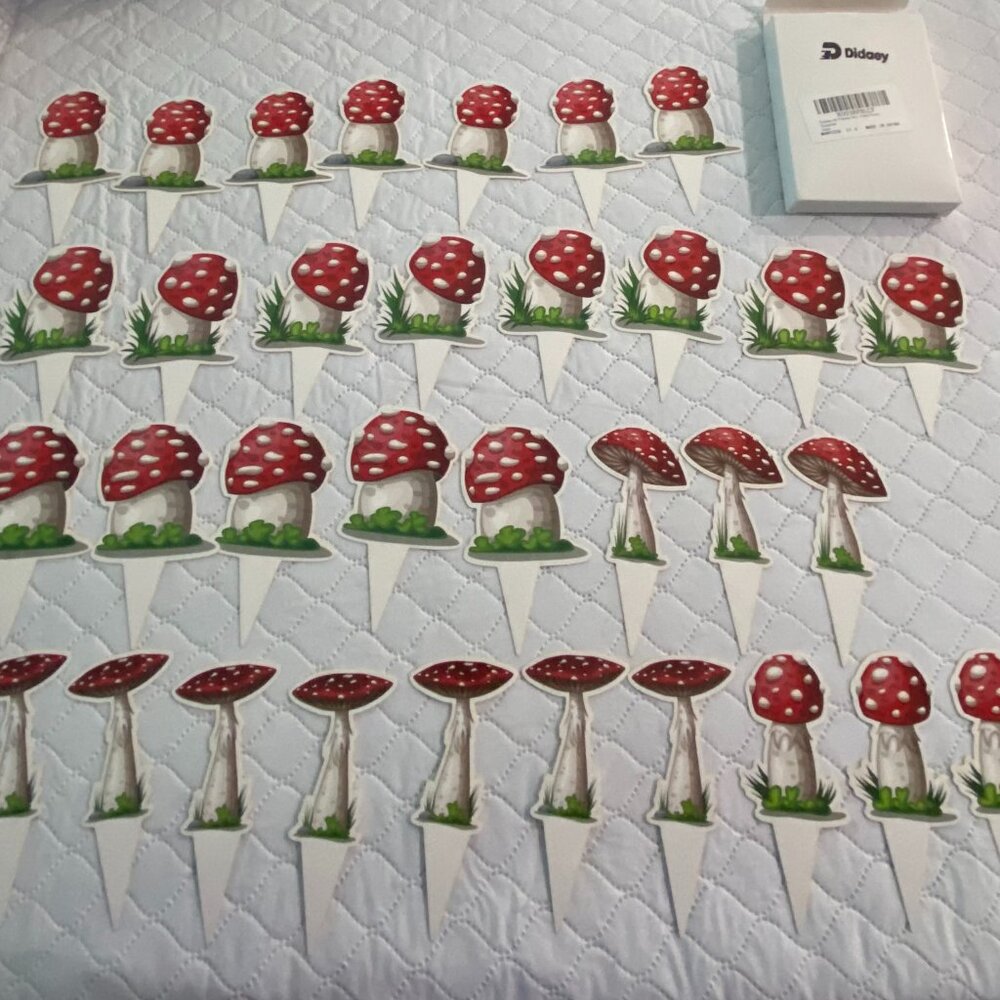 Didaey 33 Pieces Red Mushroom Fungi Cupcake Toppers Birthday Party Decoration
